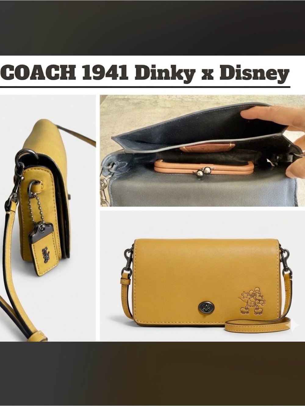 COACH x DISNEY 1941 Dinky Skating Mickey Mouse Yellow CrossBody Leather Bag 3793 - Picture 2 of 14